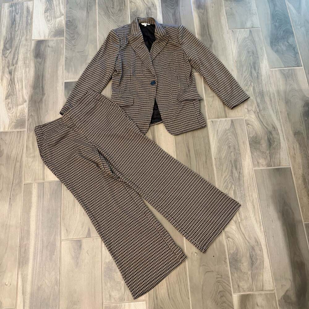 Max Studio London Women's Houndstooth Two-Piece Blazer and Wide-Leg Pant Suit XL